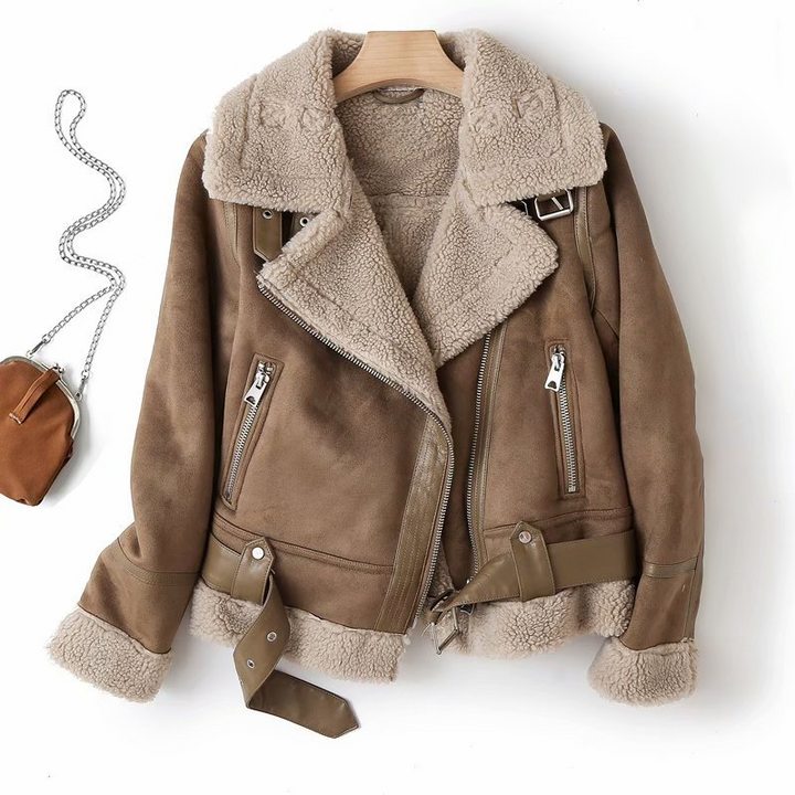 Bikerjacke Damen | Kurzschnitt mit Kragen und Reißverschluss