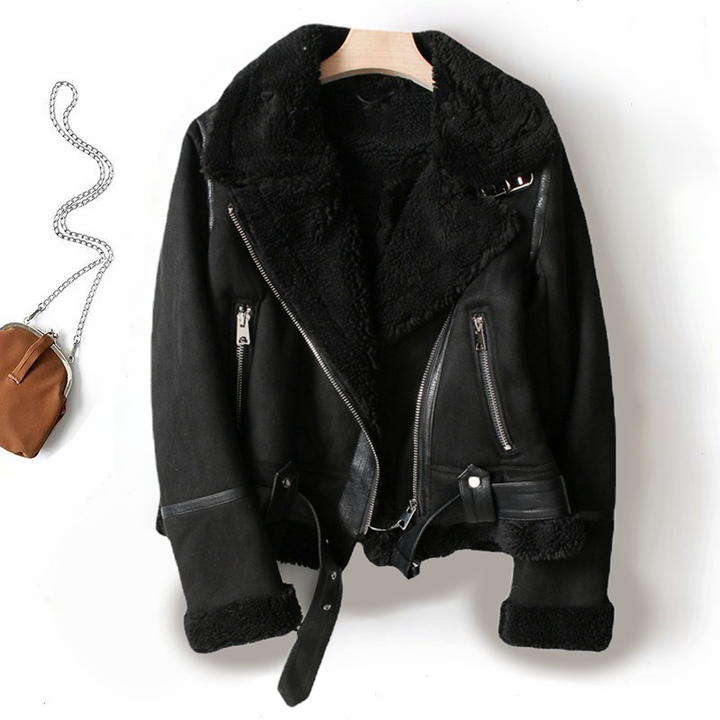 Bikerjacke Damen | Kurzschnitt mit Kragen und Reißverschluss