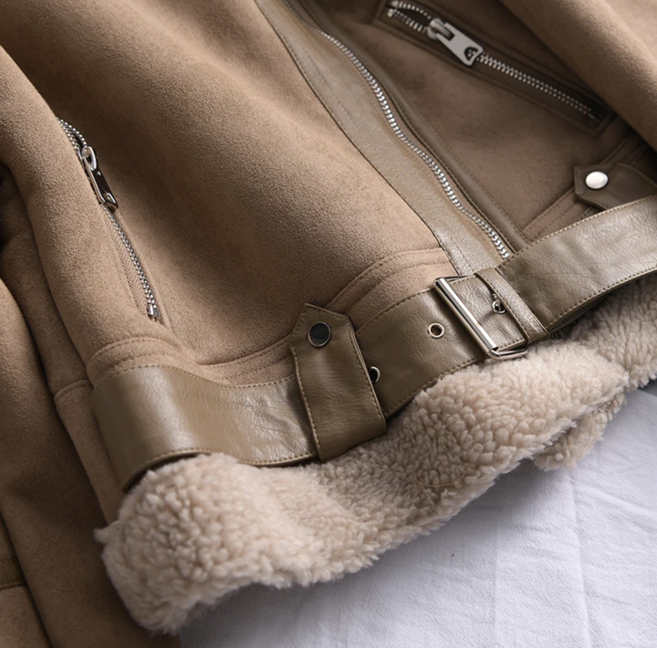 Bikerjacke Damen | Kurzschnitt mit Kragen und Reißverschluss
