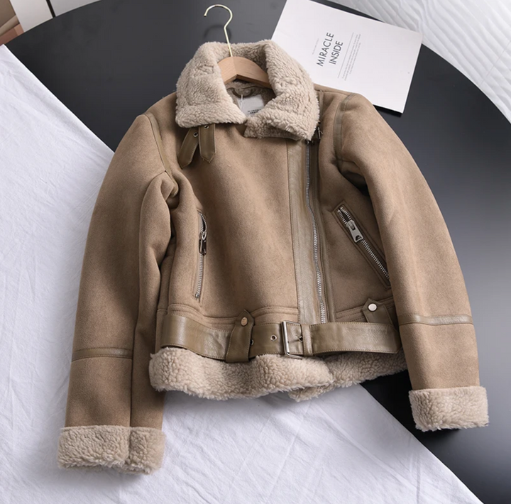 Bikerjacke Damen | Kurzschnitt mit Kragen und Reißverschluss