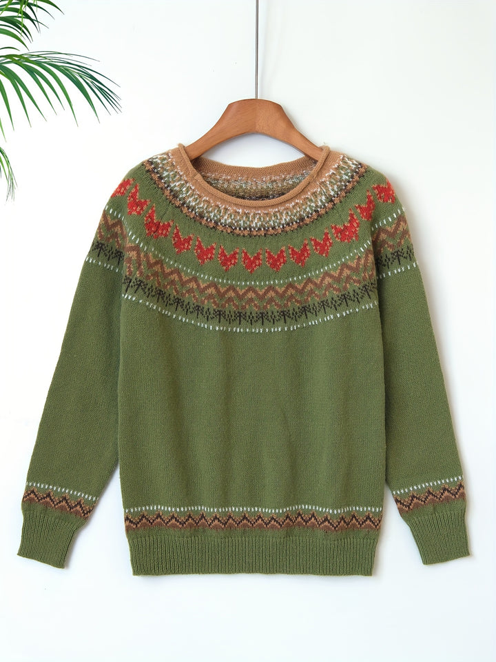 Norweger Grobstrickpullover Damen | Strickmuster Mit Langem Ärmel