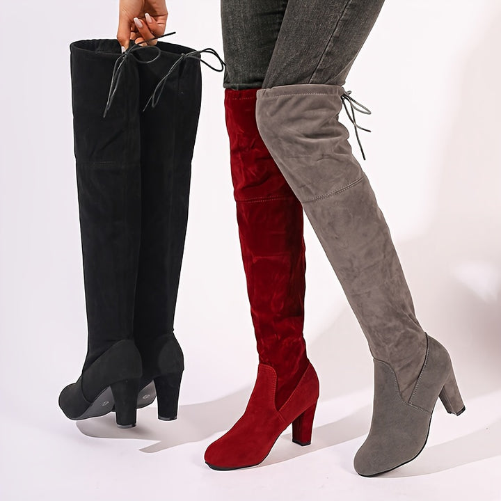 Overknee Stiefel Damen | Blockabsatz mit Rückenschnürung