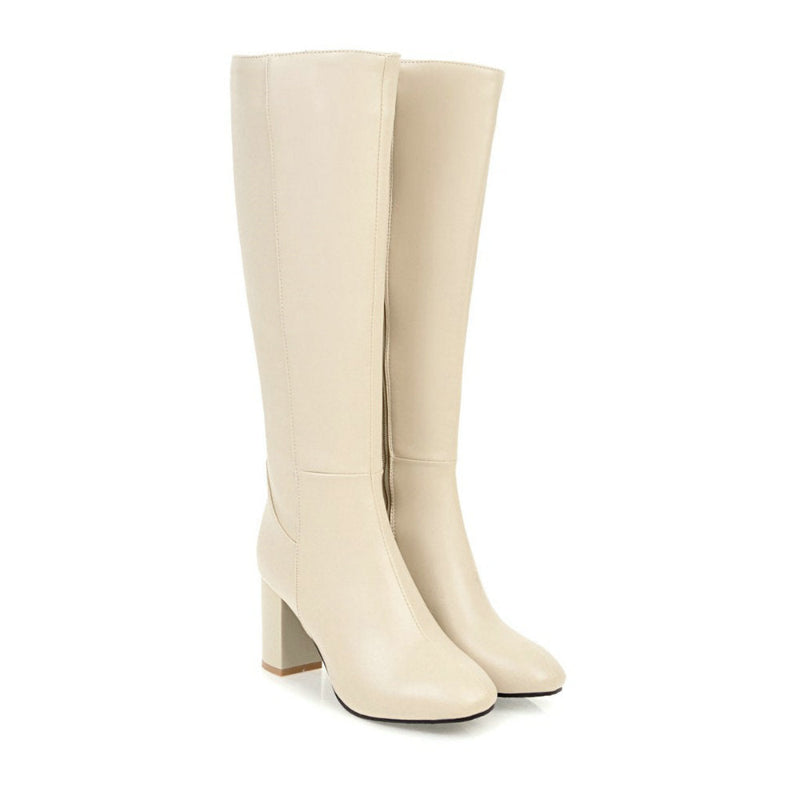 Damen Stiefel | Klassische hohe Stiefel mit Blockabsatz