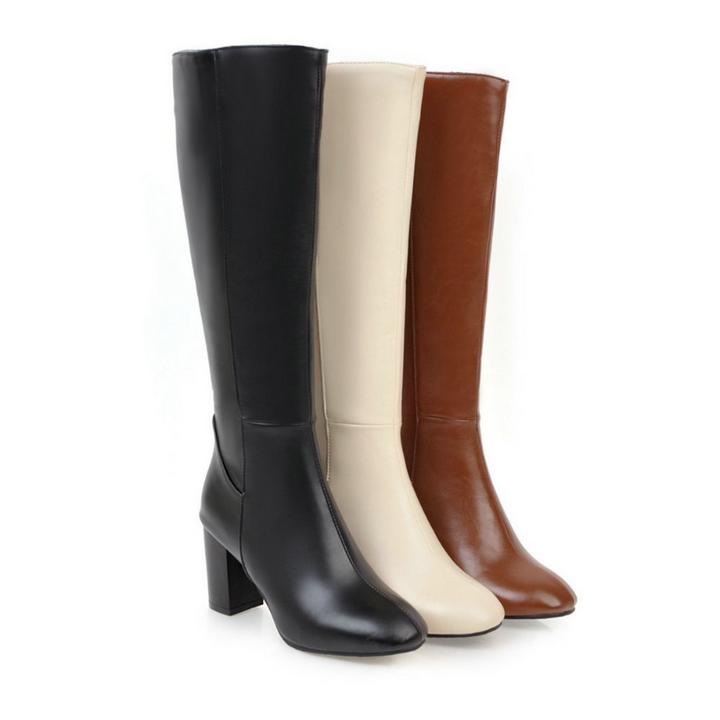 Damen Stiefel | Klassische hohe Stiefel mit Blockabsatz