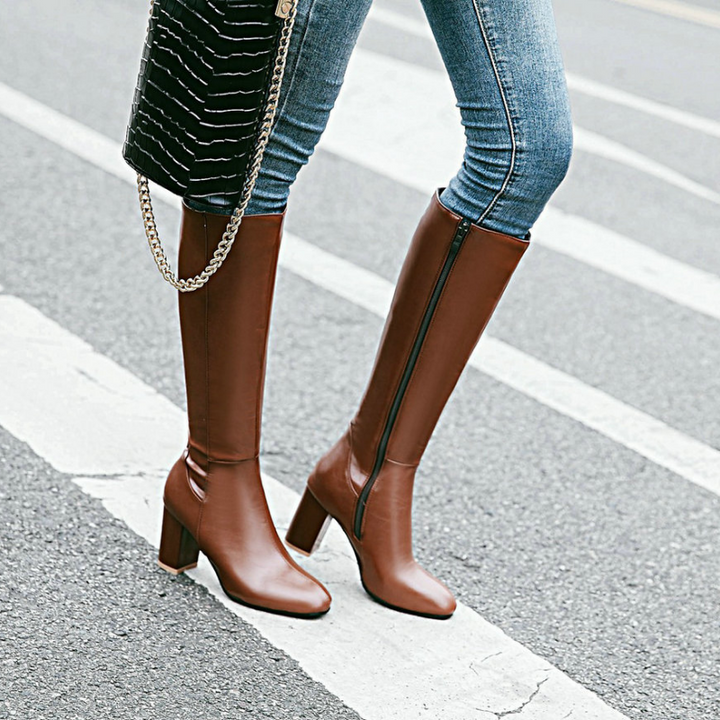 Damen Stiefel | Klassische hohe Stiefel mit Blockabsatz