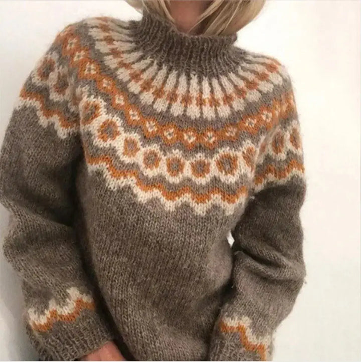 Norweger Grobstrickpullover Damen | Langarm Rollkragen
