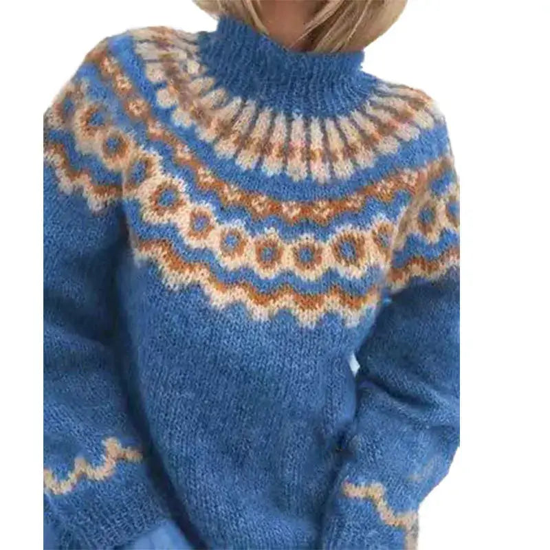 Norweger Grobstrickpullover Damen | Langarm Rollkragen