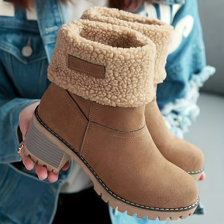 Winterschuhe Damen | Slip-On Stiefel Mit Blockabsatz