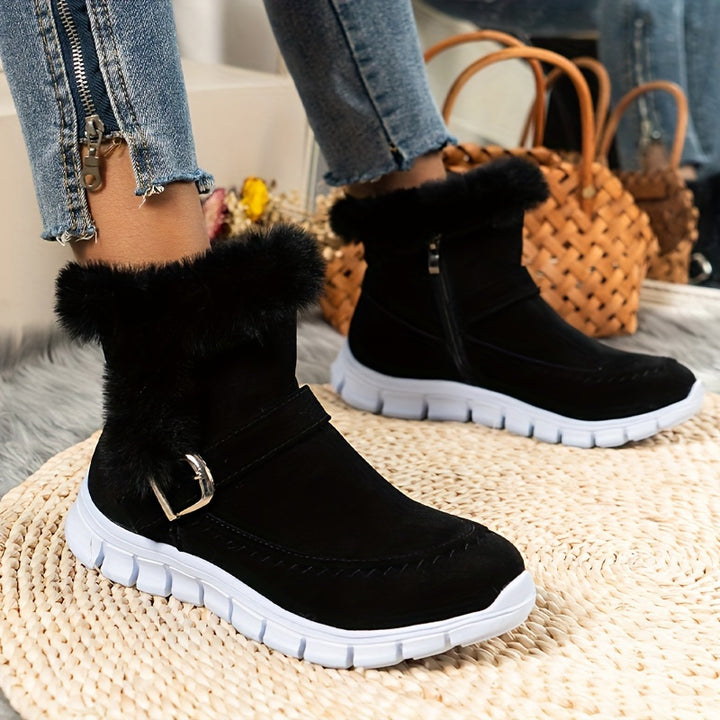 Winterschuhe Damen Stiefel | Seitlicher Reißverschluss mit Riemendetail