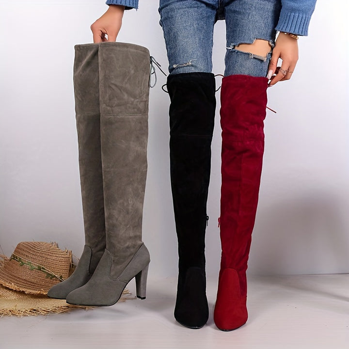 Overknee Stiefel Damen | Mit Blockabsatz und Reißverschluss