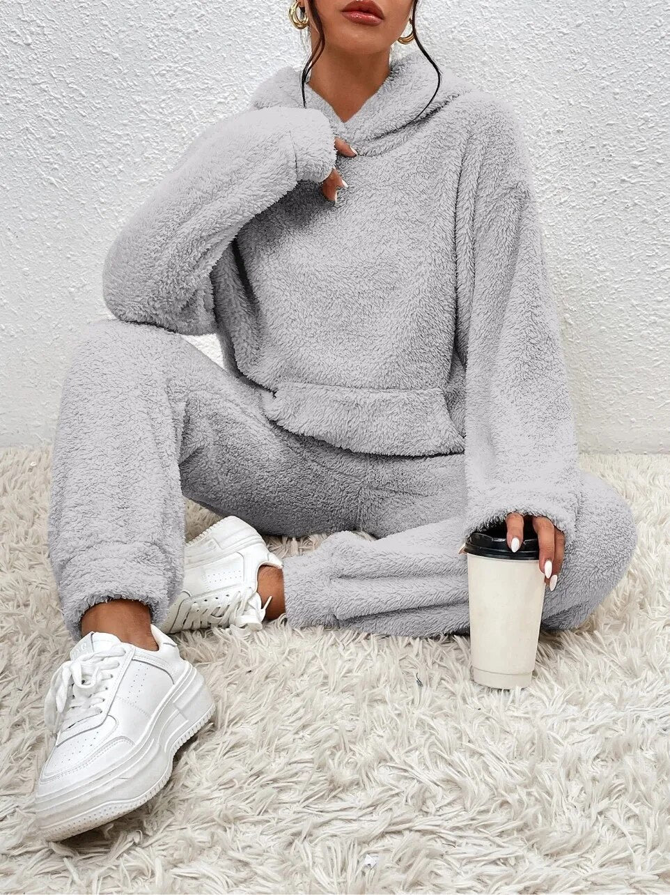 Damen Gemütlicher Teddy Hausanzug | Zweiteilig Warm