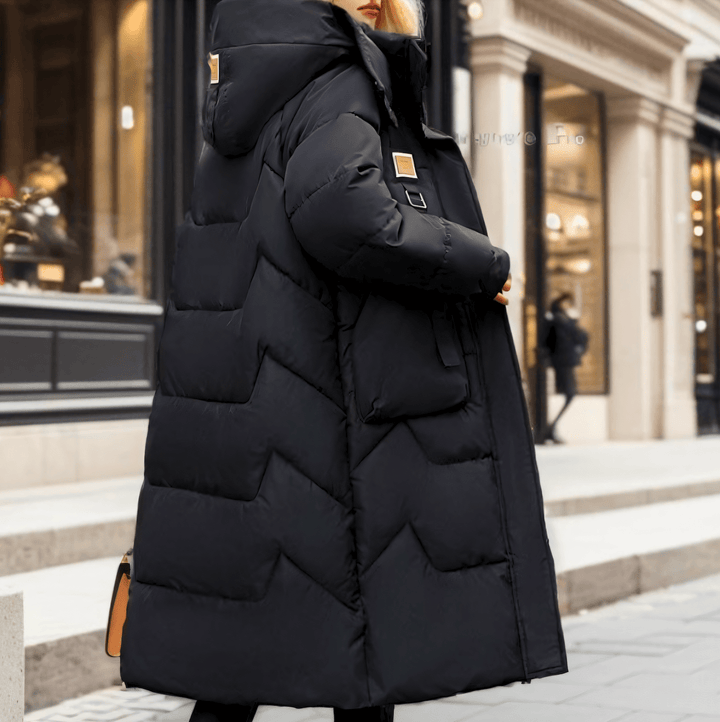 Lange Daunenjacke Für Damen | Gefütterte Pufferjacke Mit Kapuze