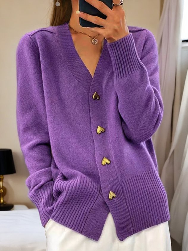 Strickjacke Damen Herzknöpfe Elegant | Weich V-Ausschnitt